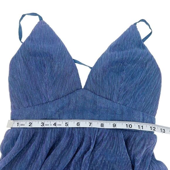 Lulus Make Your Acquaintance Blue Metallic V-Neck Skater Dress Women’s Size XS N - Picture 8 of 13